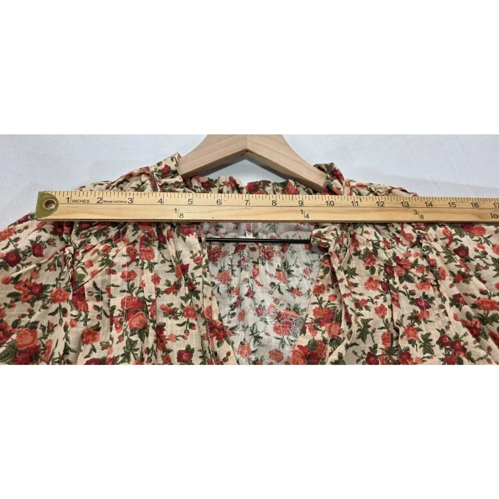 Free People Meant to Be Floral Blouse Ruffle Long Sleeve Cotton XS Romantic Boho